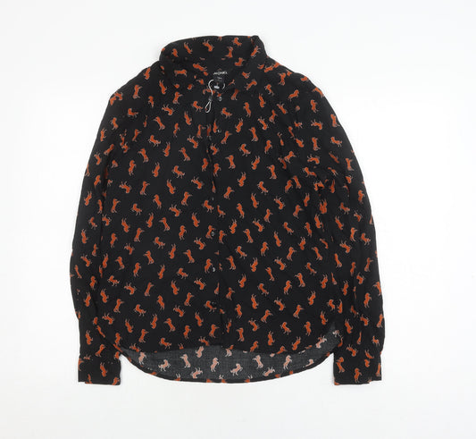 Monki Women's Black Animal Print Blouse, Size S
