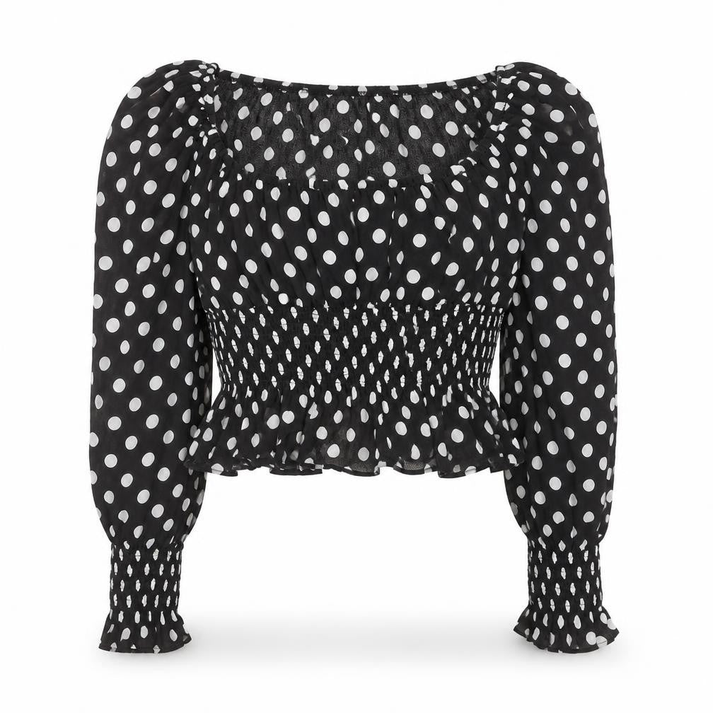 Topshop Women's Black Polka Dot Cropped Blouse, Size 8