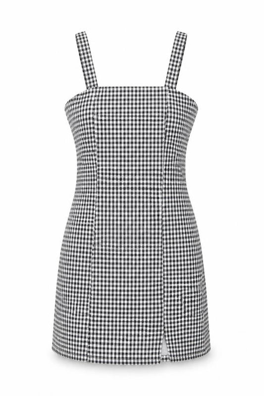 Bershka Women's Black Check Pinafore Dress