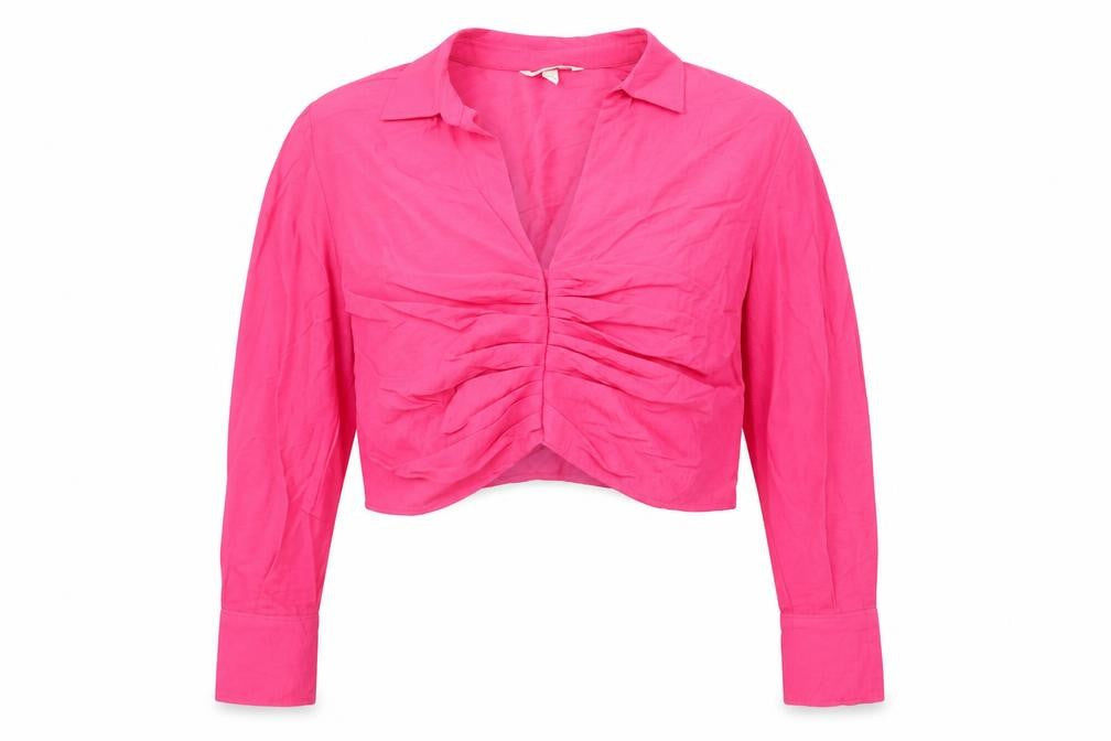 H&M Women's Pink Cropped Blouse, Size L, Collared