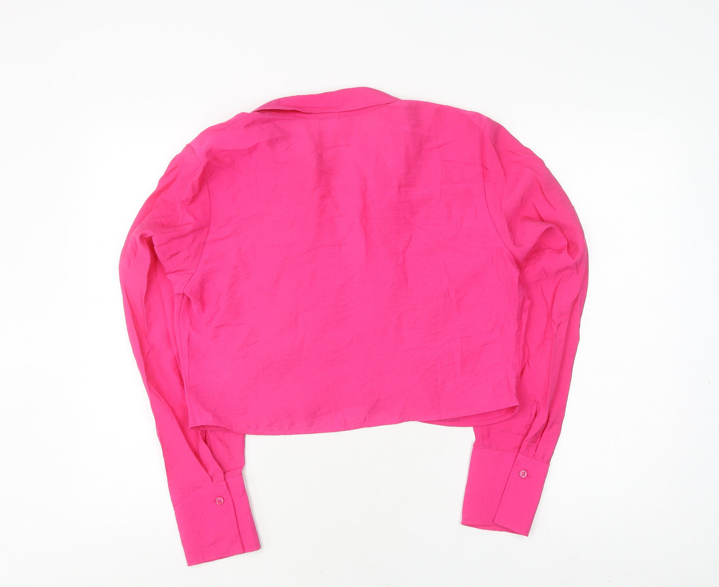 H&M Women's Pink Cropped Blouse, Size L, Collared