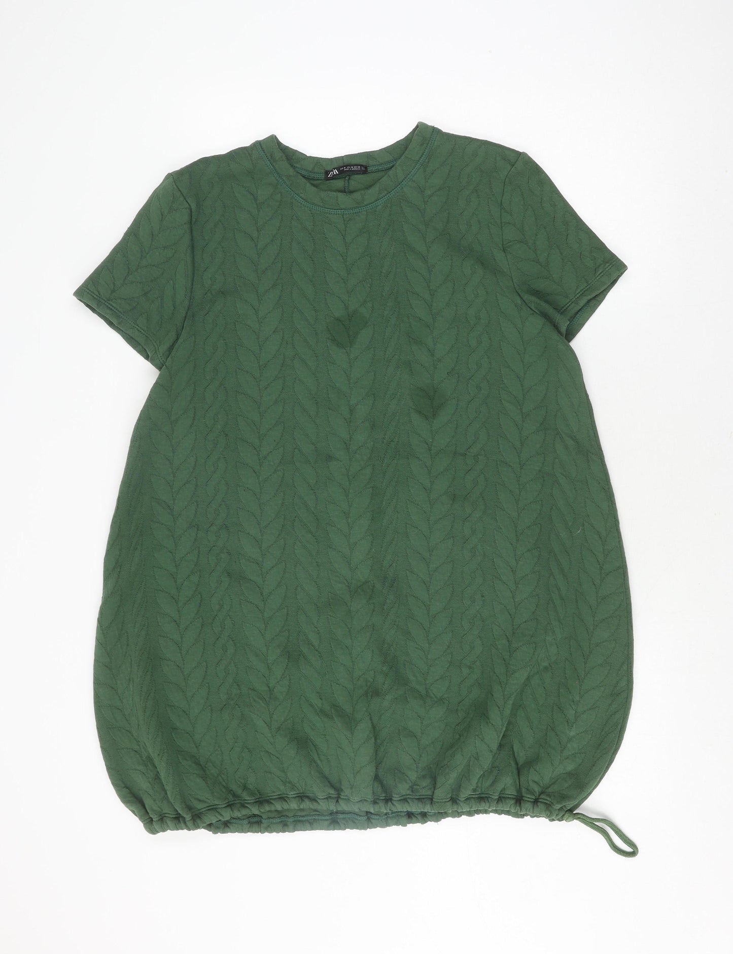 Zara Women's Green Cotton T-Shirt, Size 12, Casual Style