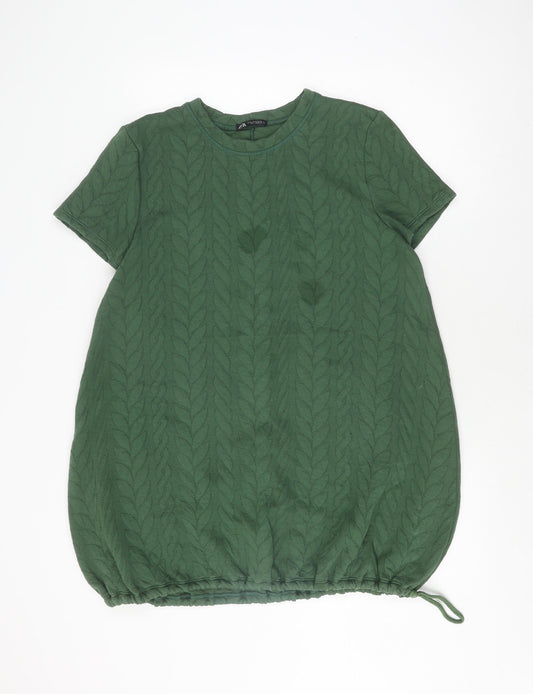Zara Women's Green Cotton T-Shirt, Size 12, Casual Style