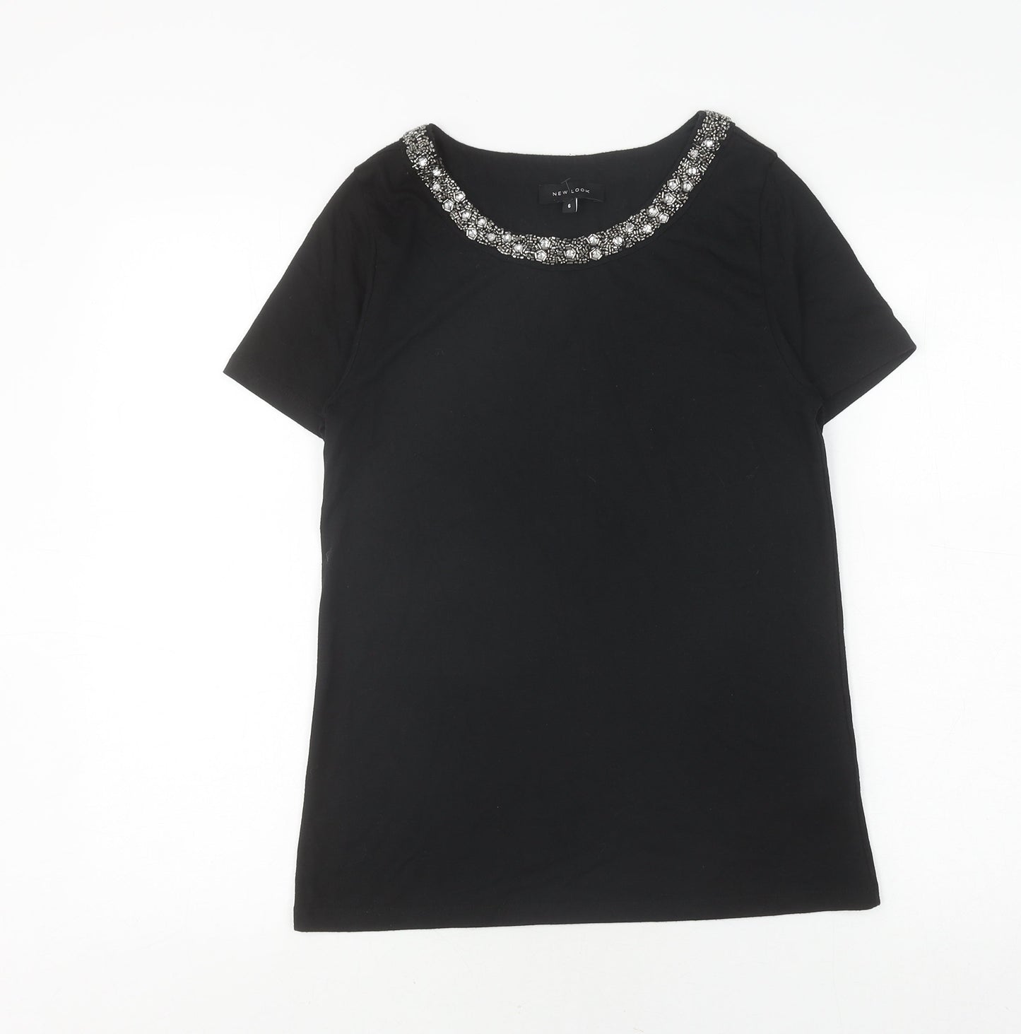 New Look Women's Black Beaded T-Shirt Size 6