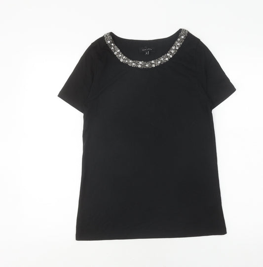 New Look Women's Black Beaded T-Shirt Size 6