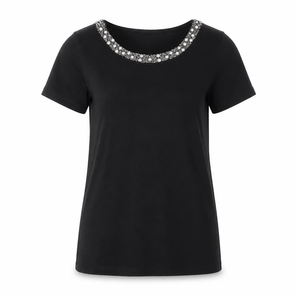 New Look Women's Black Beaded T-Shirt Size 6
