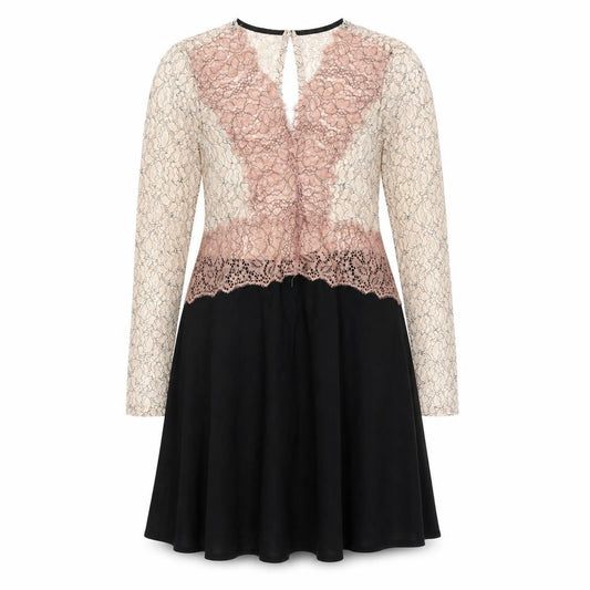 River Island Women's Black and Pink Lace A-Line Dress Size 10