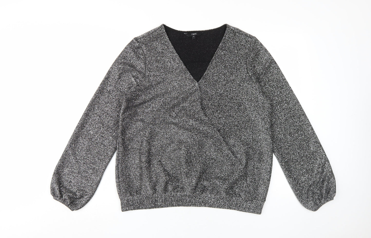 Next Women's Grey L V-Neck Long Sleeve Blouse