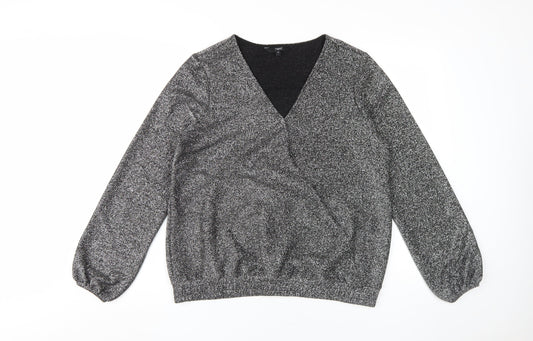 Next Women's Grey L V-Neck Long Sleeve Blouse