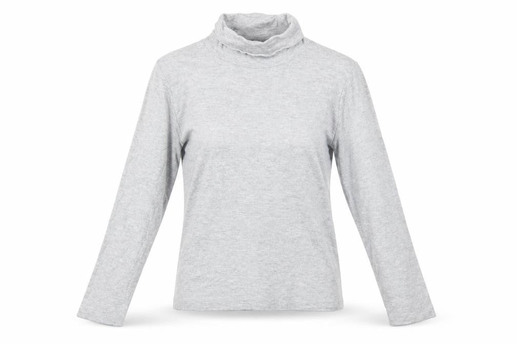 ISLE ESSENTIALS Women's Grey Roll Neck Long Sleeve T-Shirt