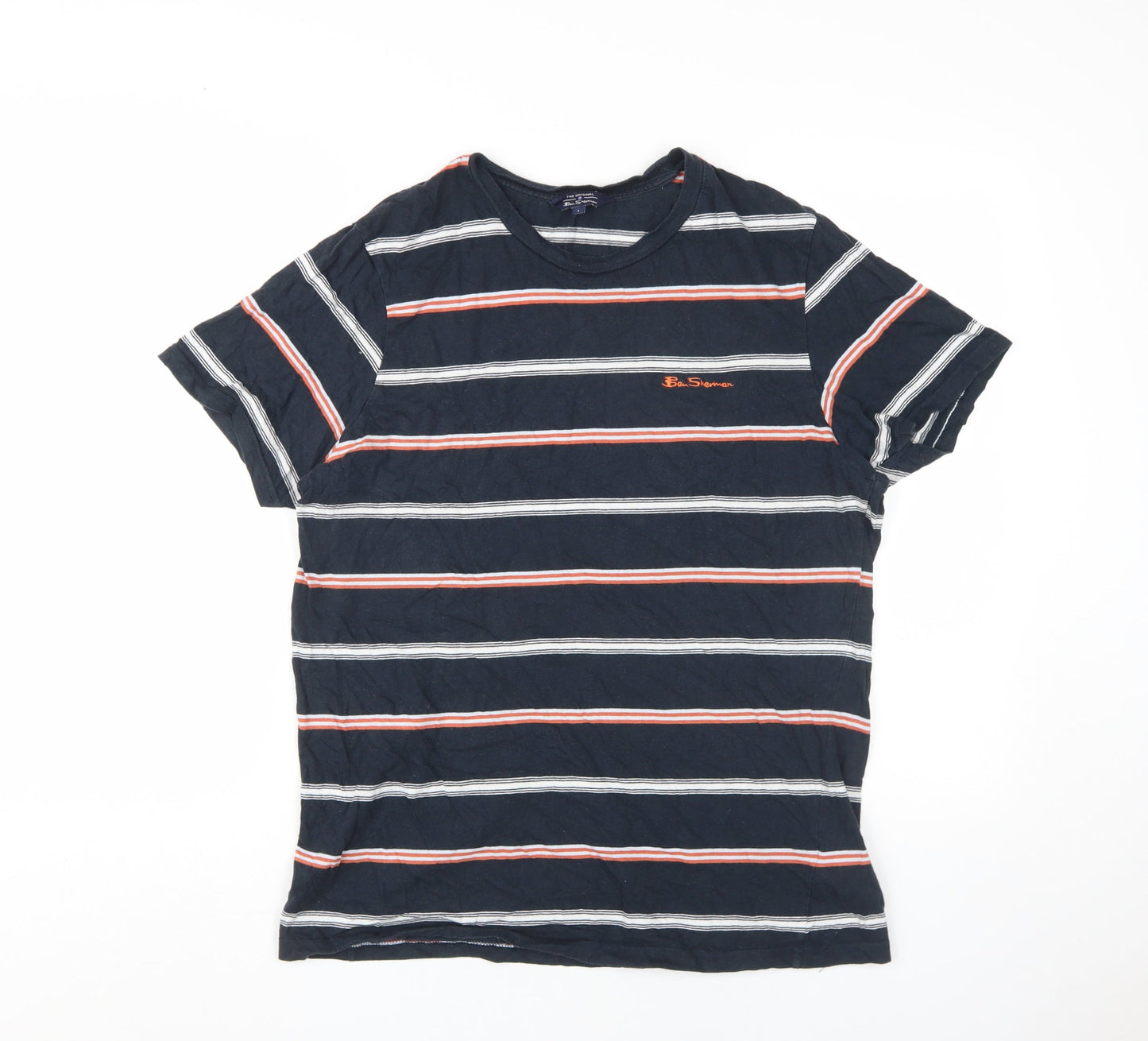 Ben Sherman Men's Black Striped Cotton Crew Neck T-Shirt Size L