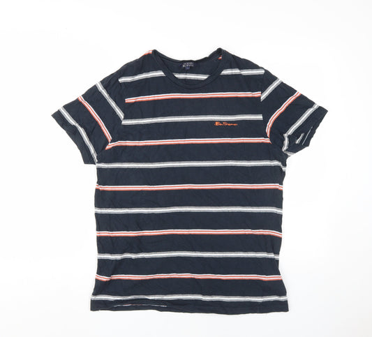 Ben Sherman Men's Black Striped Cotton Crew Neck T-Shirt Size L