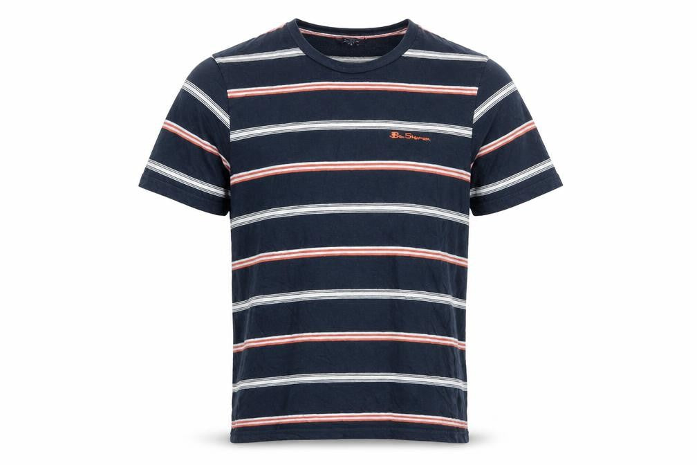 Ben Sherman Men's Black Striped Cotton Crew Neck T-Shirt Size L