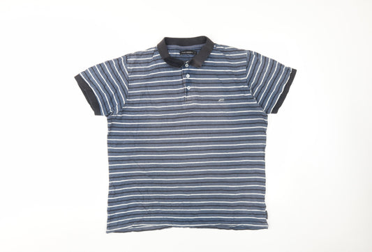 French Connection Men's Blue Striped Polo Shirt L