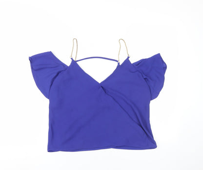 New Look Women's Purple Cropped Cold Shoulder Top