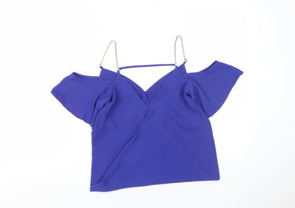 New Look Women's Purple Cropped Cold Shoulder Top