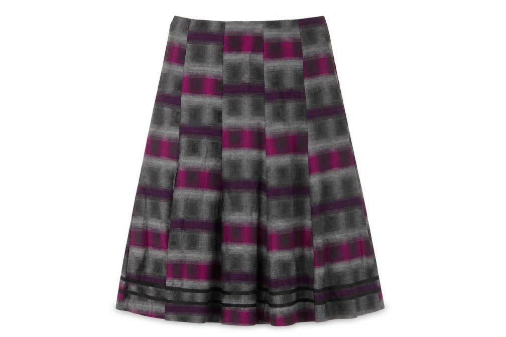 Marks & Spencer Women Purple Checked Midi Skirt