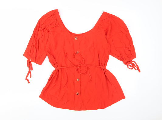 Next Women's Red Peasant Blouse Size 14