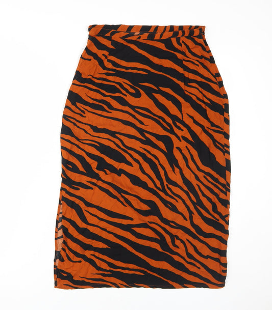 Stradivarius Women's Orange Zebra Print Midi Skirt Size 10
