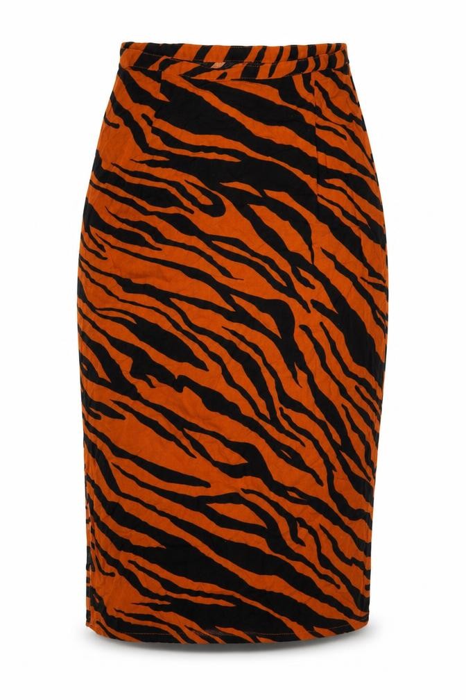Stradivarius Women's Orange Zebra Print Midi Skirt Size 10