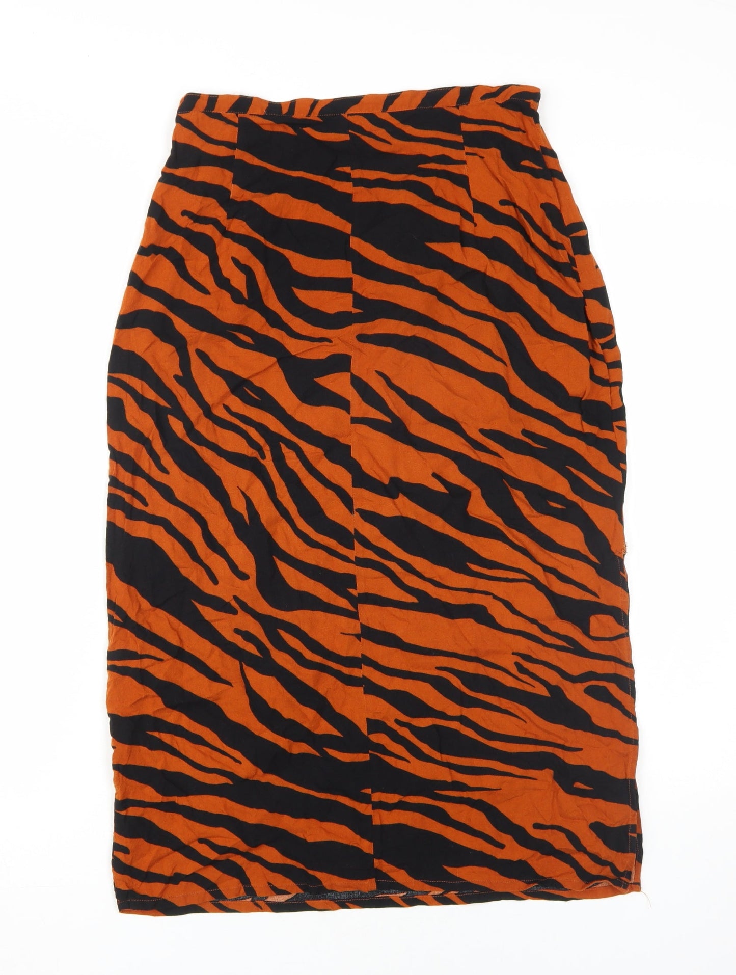 Stradivarius Women's Orange Zebra Print Midi Skirt Size 10