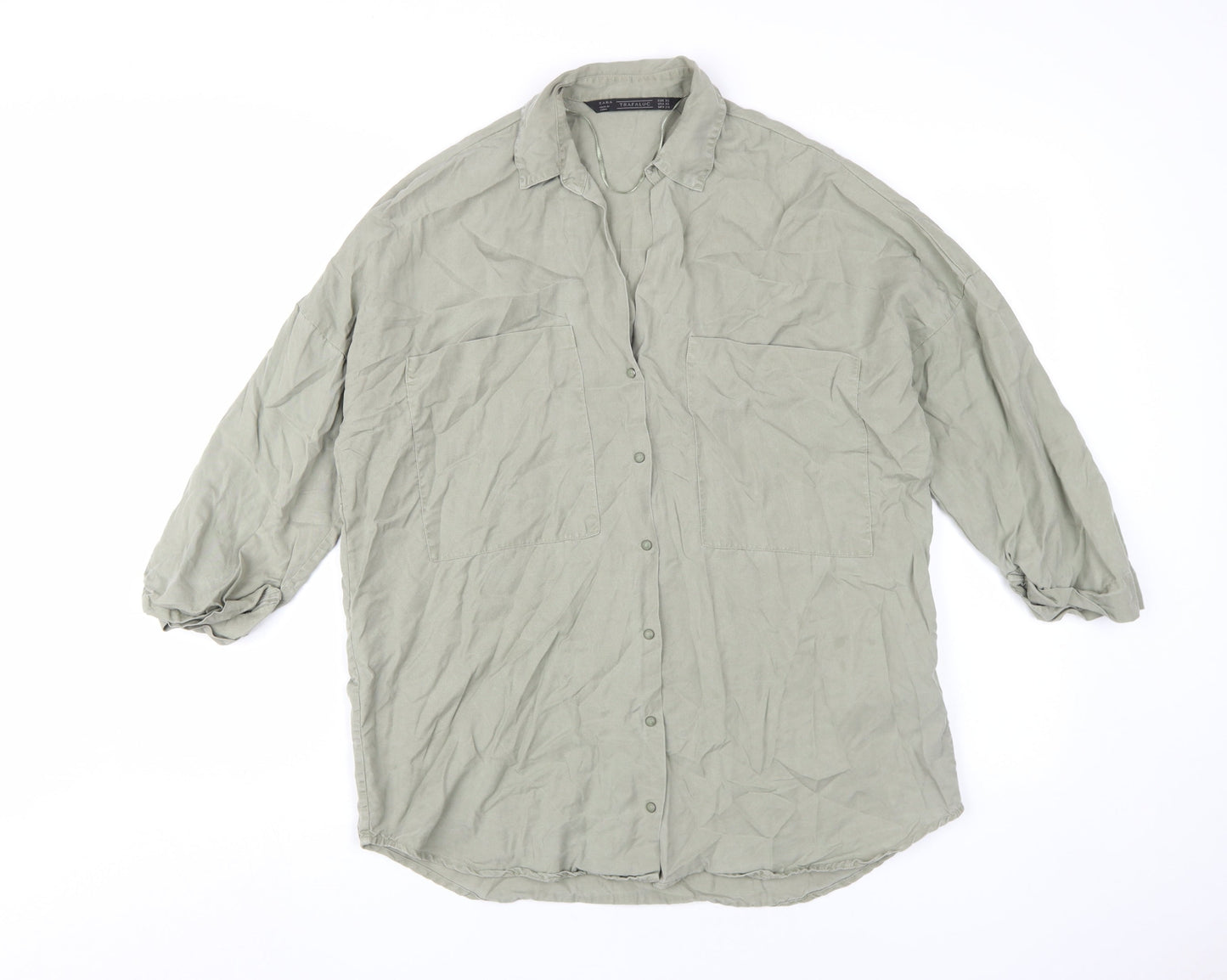 Zara Women's Green Button-Up Shirt XS Relaxed Fit