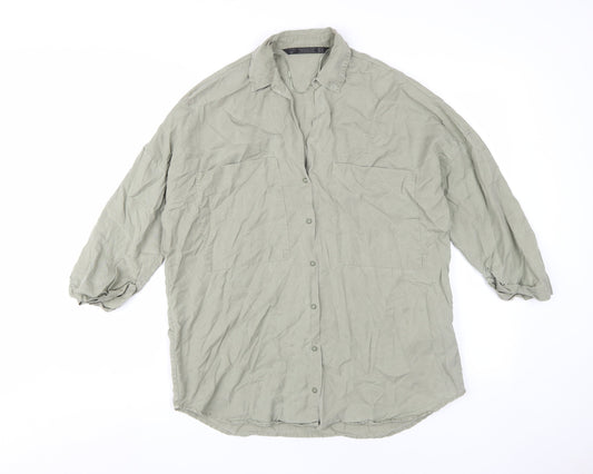 Zara Women's Green Button-Up Shirt XS Relaxed Fit