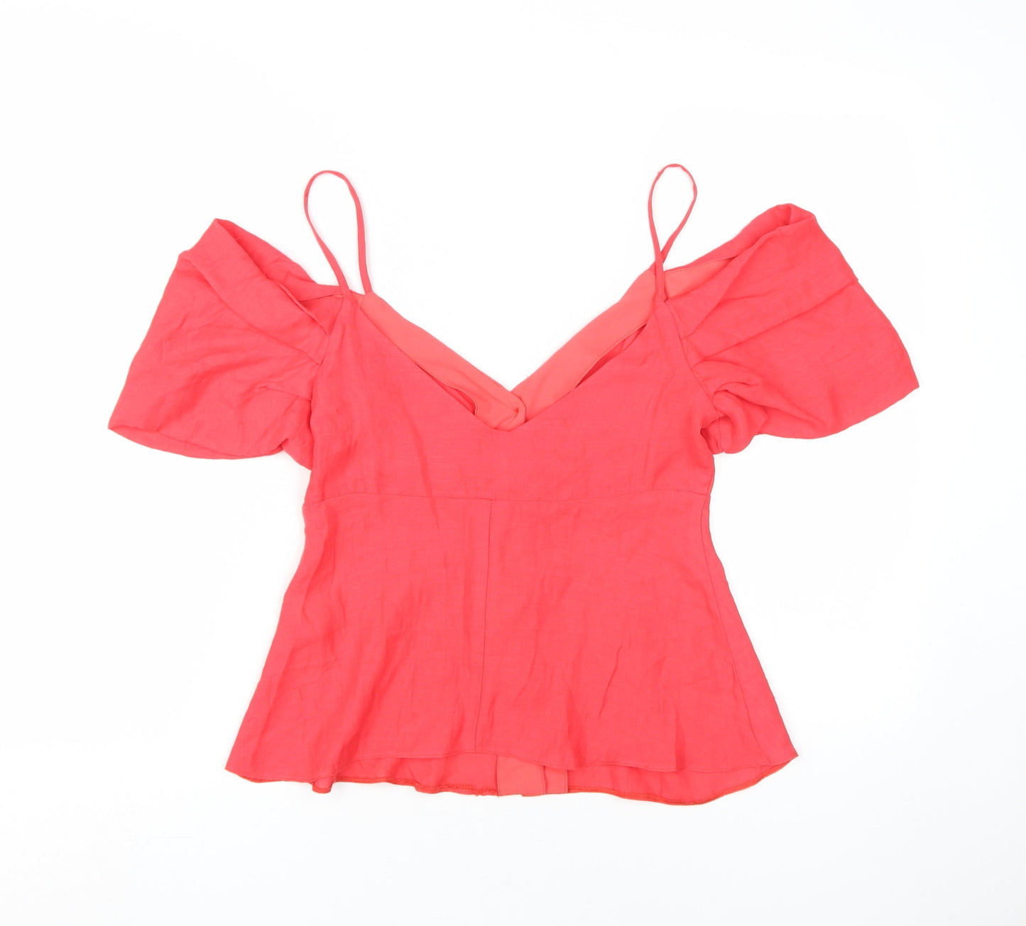 Topshop Women's Red Cropped Cold Shoulder Blouse Size 8