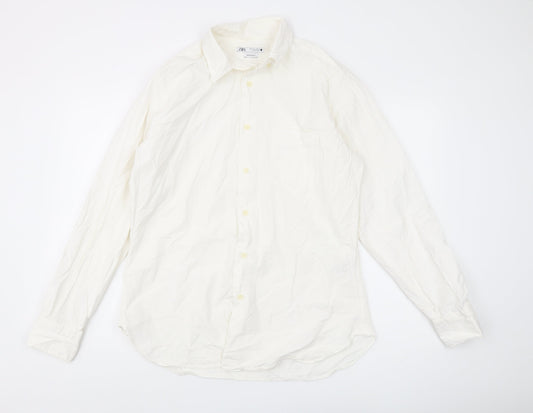 Zara Men's White Regular Fit Shirt Long Sleeve L