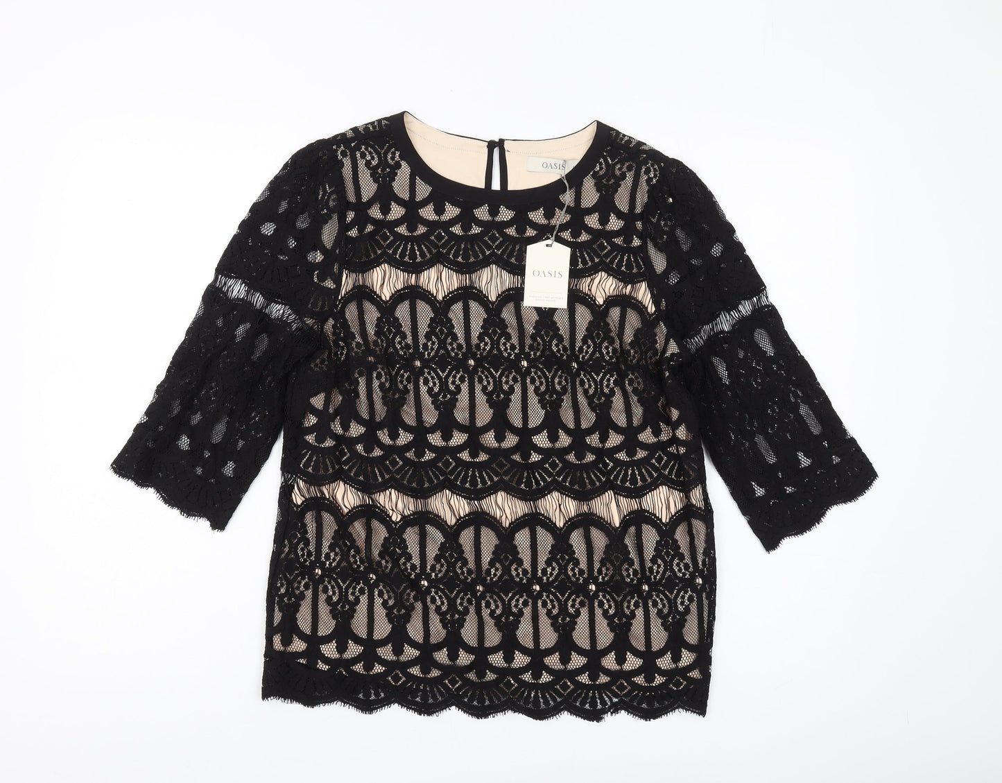 Oasis Women's Black Lace Tunic Blouse Size 8