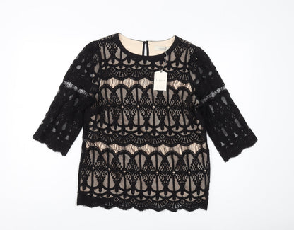 Oasis Women's Black Lace Tunic Blouse Size 8