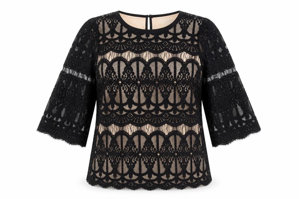 Oasis Women's Black Lace Tunic Blouse Size 8