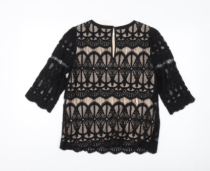 Oasis Women's Black Lace Tunic Blouse Size 8