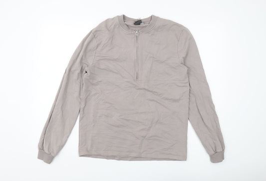 ASOS Men's Grey 1/2 Zip Sweatshirt, Size L, Crew Neck