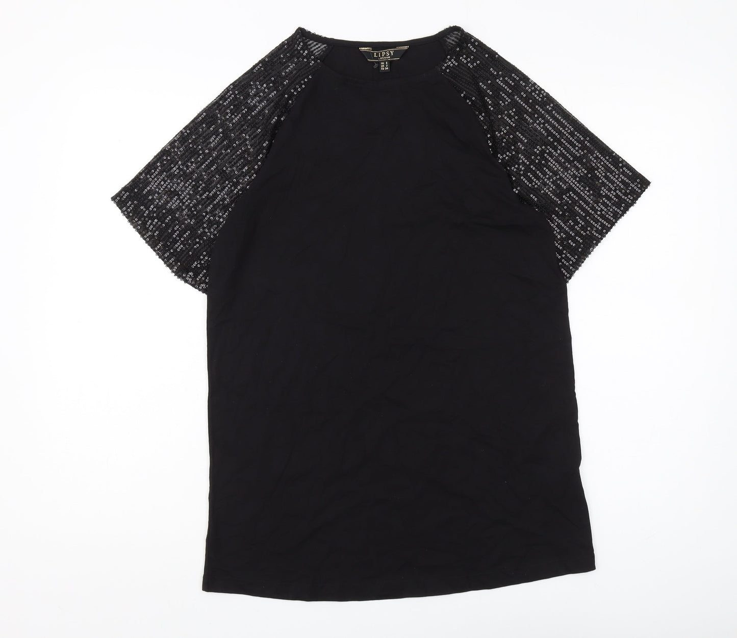 Lipsy Women's Black Sequin T-Shirt UK 6
