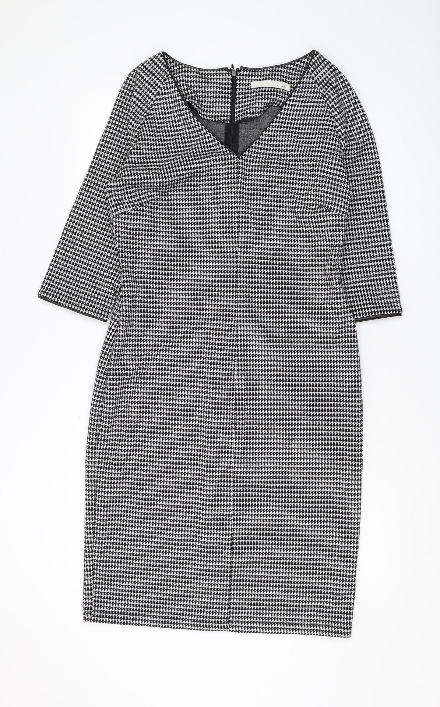 Oui Women's Black Houndstooth Pencil Dress Size 12