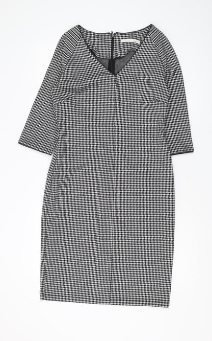 Additional front view of Oui Women's Black Houndstooth Pencil Dress, size 12