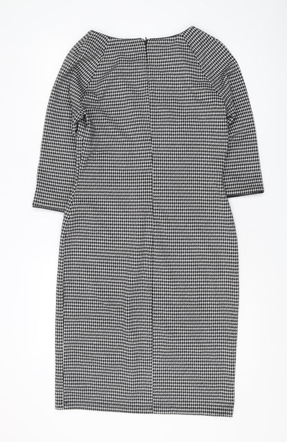 Back view of Oui Women's Black Houndstooth Pencil Dress, size 12