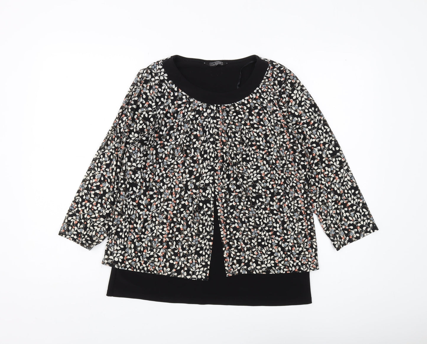 Classic Women's Black Floral Tunic Blouse Size 12