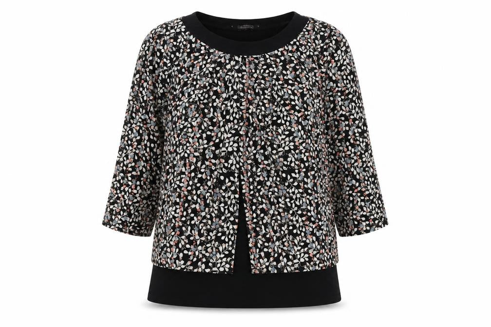 Classics Women's Black Floral Tunic Blouse Size 12