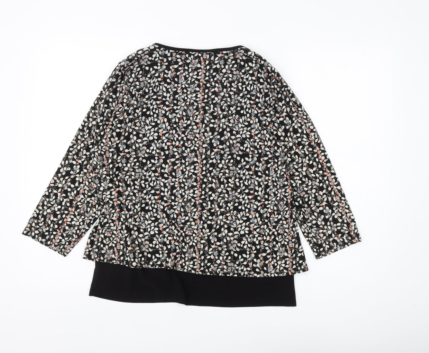 Classic Women's Black Floral Tunic Blouse Size 12