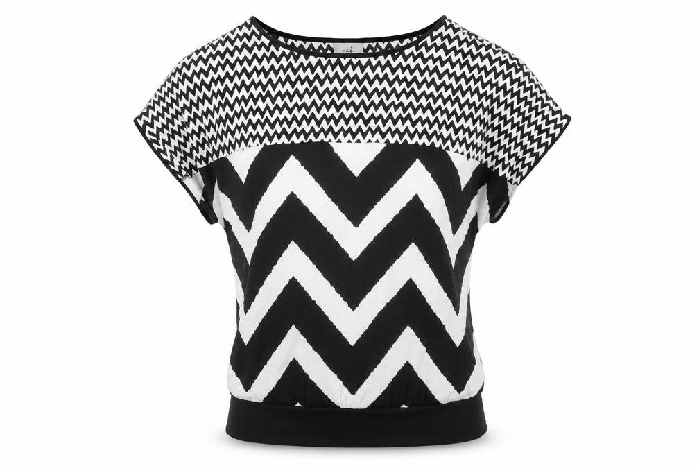 eci New York Women's Black Geometric Pattern Tee L