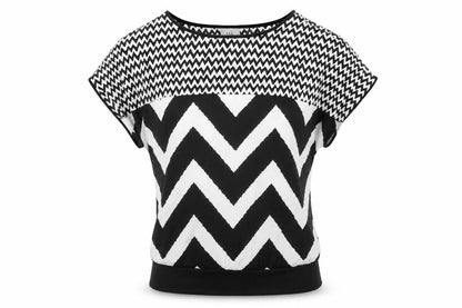 eci New York Women's Black Geometric Pattern Tee L