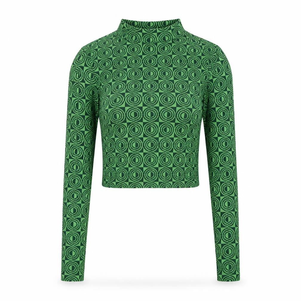 Stradivarius Women's Green Crop Top, Size 4, Jersey Geometric