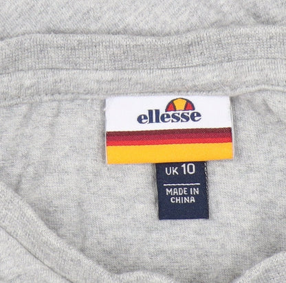 Close-up detail of Ellesse Women's Grey Cropped T-Shirt, size 10