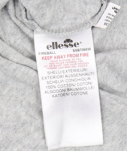 Brand and care label for Ellesse Women's Grey Cropped T-Shirt, size 10