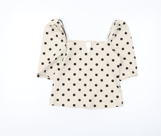 H&M Women's Beige Polka Dot Cropped Blouse, S