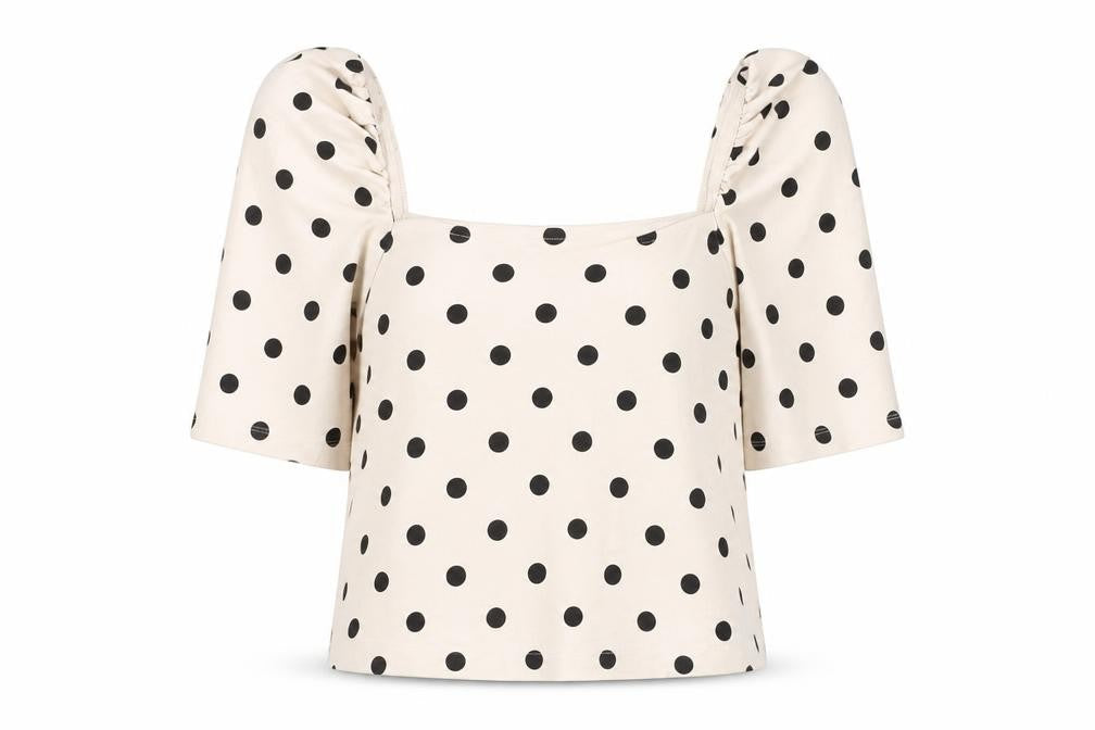 H&M Women's Beige Polka Dot Cropped Blouse, S