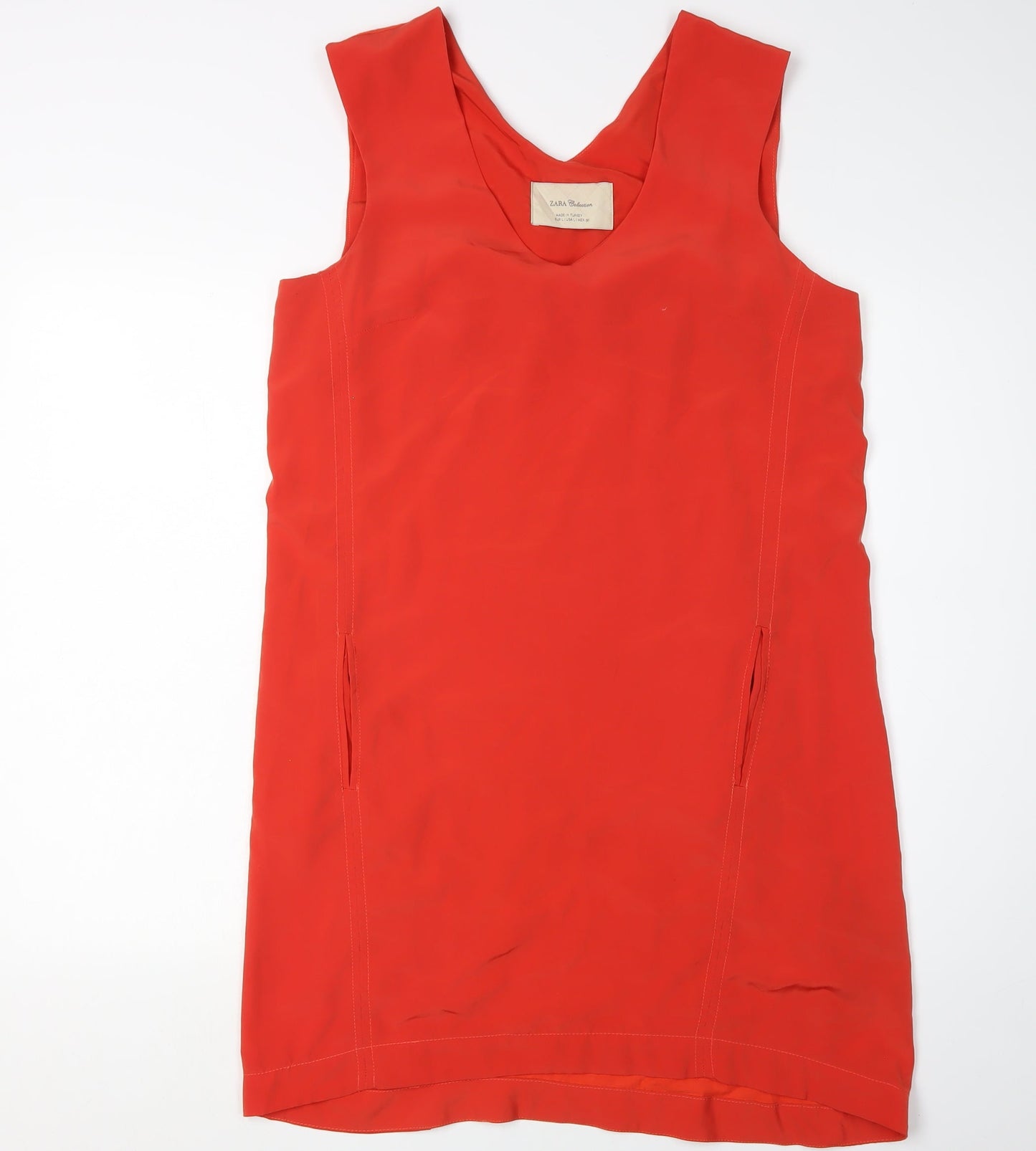 Zara Women's Red V-Neck Shift Dress L