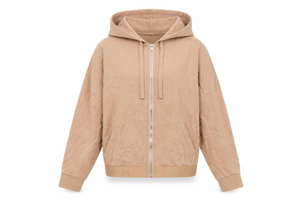Calvin Klein Women Beige Full Zip Hoodie S Regular